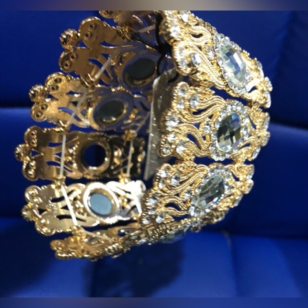Natasha couture gold crystal glass baroque filigree style cuff bracelet new‎